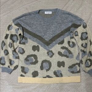 Gray and Cream Leopard Print Sweater